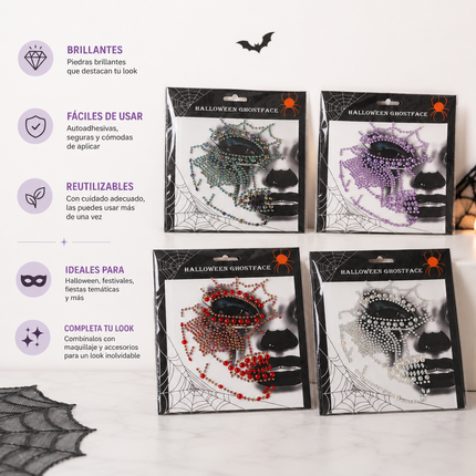 12 Sticker de Pedreria Halloween para Rostro $9.9 c/u