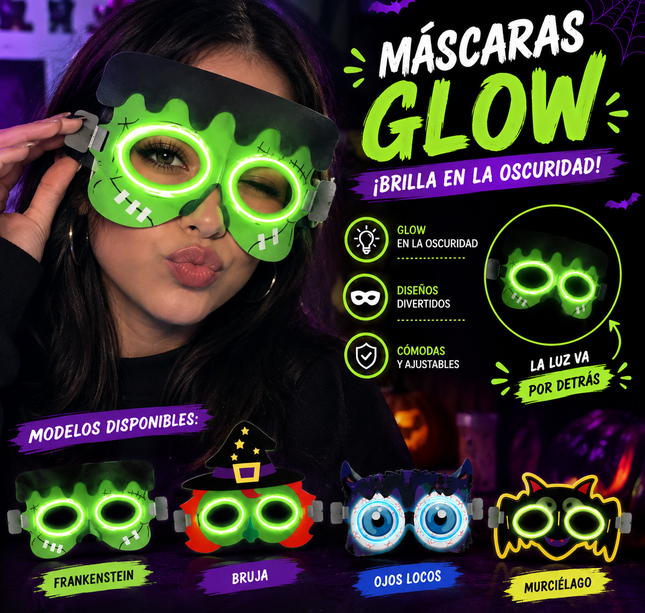 12 Antifaces Halloween Mounstros que Brillan en la Oscuridad $13.5 c/u