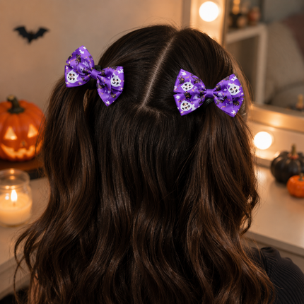 12 Dúos de Moños Halloween  con Estampados $6.5 c/u