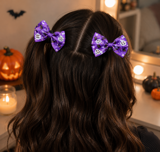 12 Dúos de Moños Halloween  con Estampados $6.5 c/u