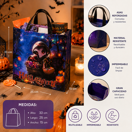12 Bolsas Halloween Plastificadas Grandes $6.5 c/u