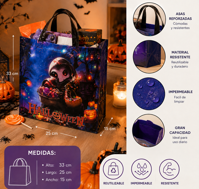 12 Bolsas Halloween Plastificadas Grandes $6.5 c/u