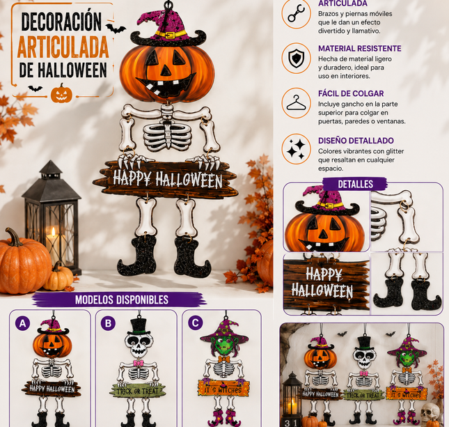 3 Esqueletos Articulados Diamantados para Decorar Halloween $45 c/u