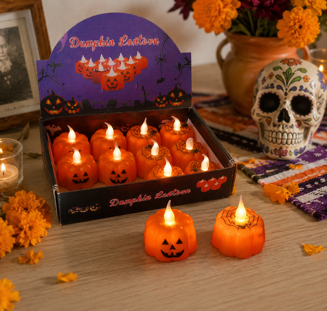 12 Velitas Halloween Led Calabacitas $7.5 c/u