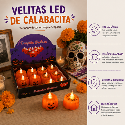 12 Velitas Halloween Led Calabacitas $7.5 c/u