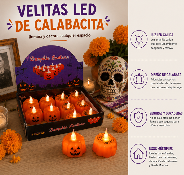 12 Velitas Halloween Led Calabacitas $7.5 c/u