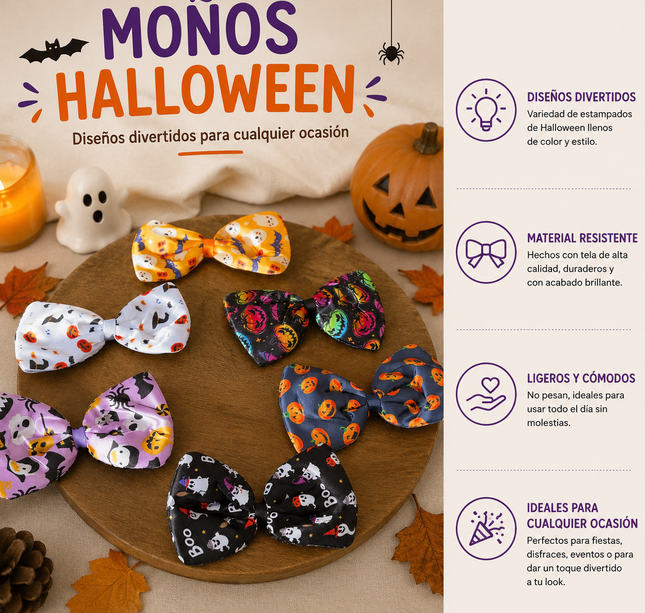 12 Moños Halloween Grandes $6.9 c/u