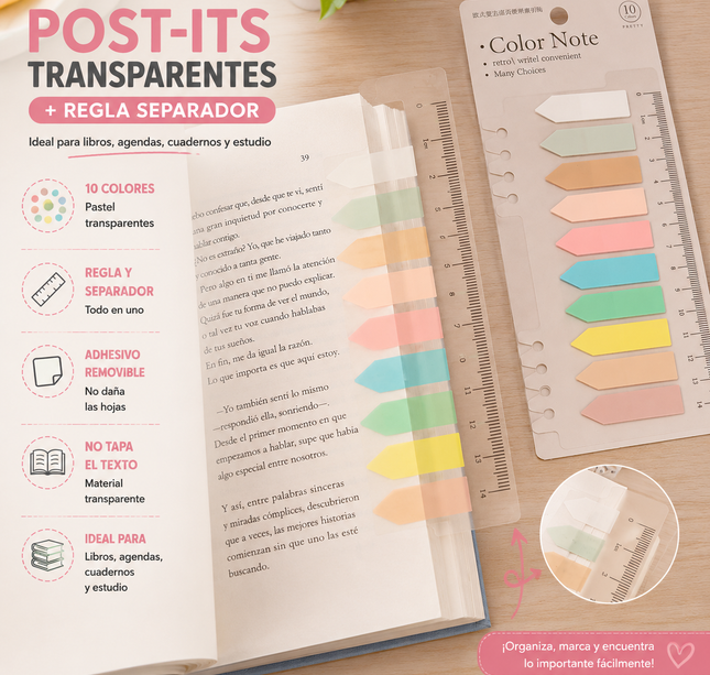 Exclusivo Tienda en linea 💥💎12 Sets de Posti Its Flecha Transparentes y Regla para Libros $9.9 c/u