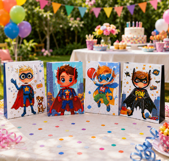 12 Bolsas para Regalo Super Heroé $6.5 c/u