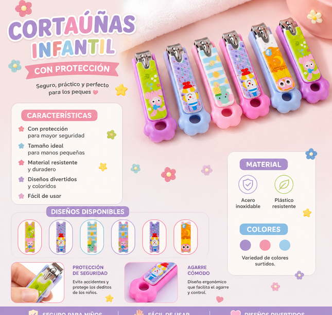12 Cortauñas Infantil con Protector de Animalitos $6.8 c/u