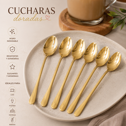Exclusivo Tienda en linea 💥💎6 Cucharas Doradas Elegantes Chicas $12 c/u