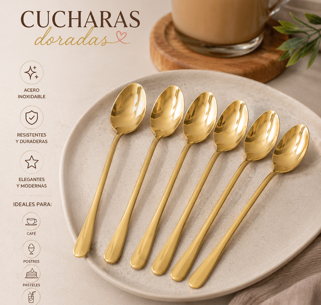 Exclusivo Tienda en linea 💥💎6 Cucharas Doradas Elegantes Chicas $12 c/u