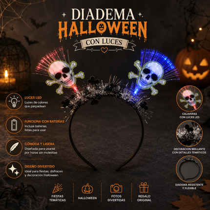 3 Diadema Halloween con Figura y Luces $25 c/u