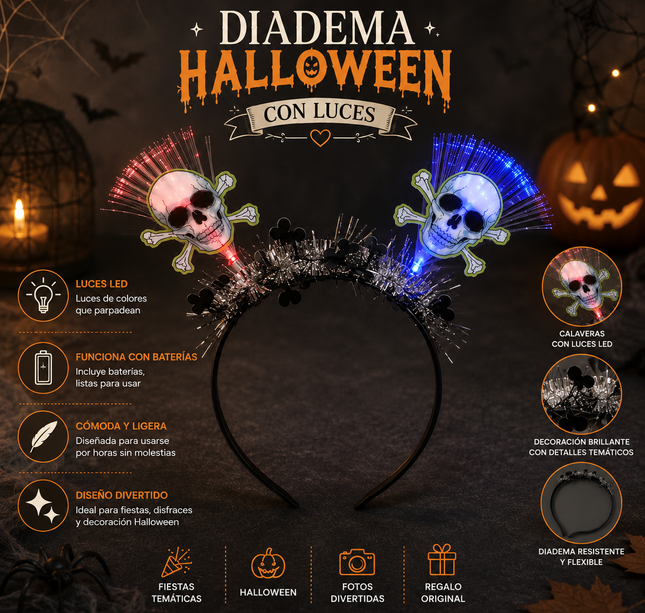 3 Diadema Halloween con Figura y Luces $25 c/u