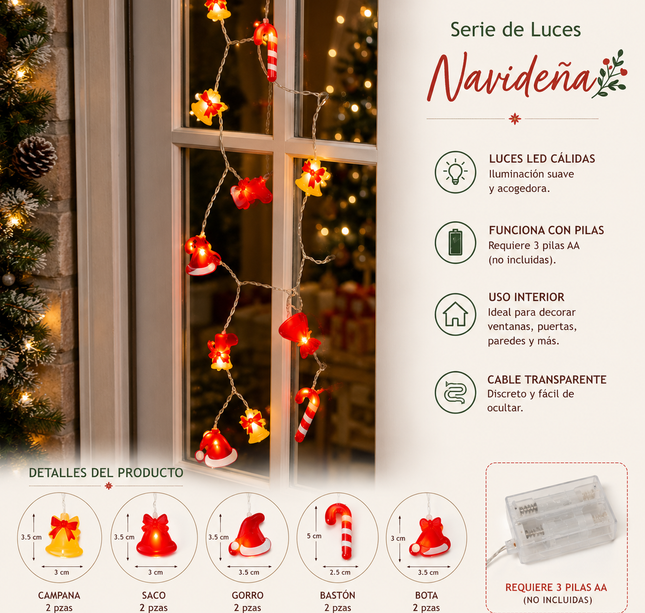 3 Serie de Luces Con Figuras Navidad $55 c/u