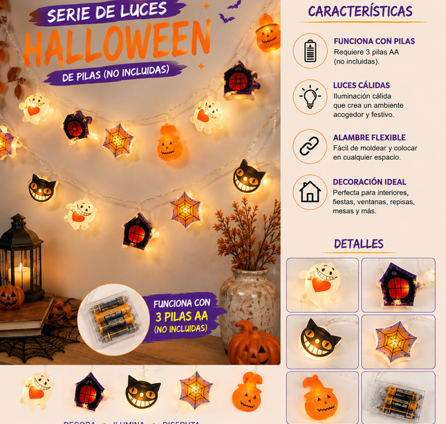 3 Serie de Luces Con Figuras de Halloween $50 c/u