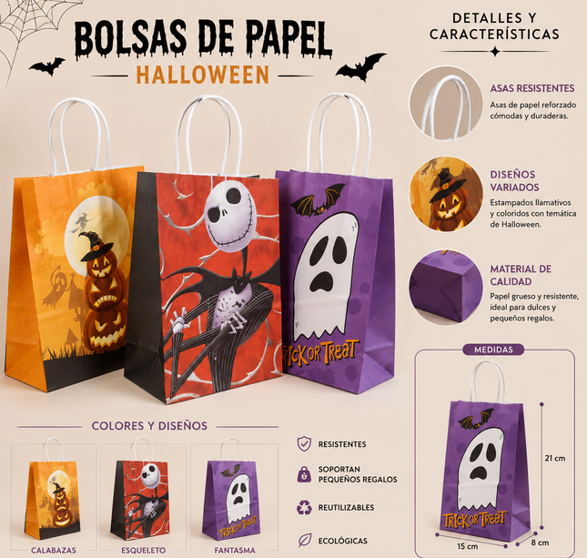 12 Bolsita para pedir dulces Halloween $4.2 c/u
