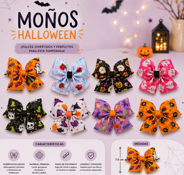 12 Moñitos Halloween Estampados  $6 c/u