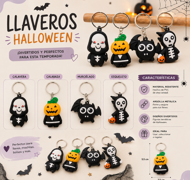 12 Llavero Halloween figuras 3D $5.6 c/u