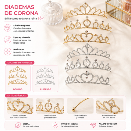 12 Diademas de Tiara Doradas/Plateadas $23 c/u