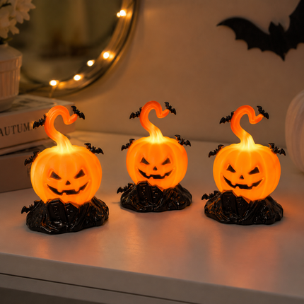 6 Calabacitas Halloween con Murcielagos Led $20 c/u