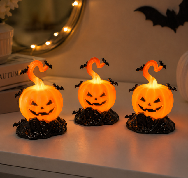 6 Calabacitas Halloween con Murcielagos Led $20 c/u