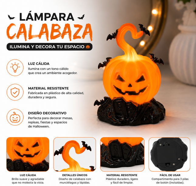 6 Calabacitas Halloween con Murcielagos Led $20 c/u