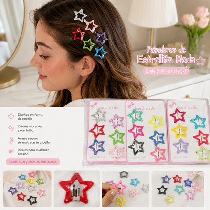12 Sets de 6 Estrellitas Cuquitas/Pasadores Decorados $9.5 c/u
