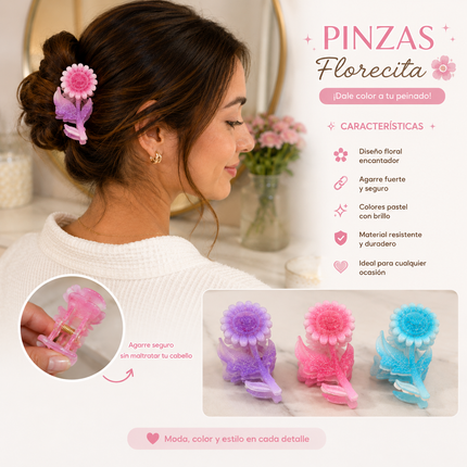 12 Pinzas Flores Hermosas con Brillos $12.5 c/u