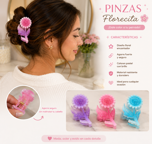 12 Pinzas Flores Hermosas con Brillos $12.5 c/u