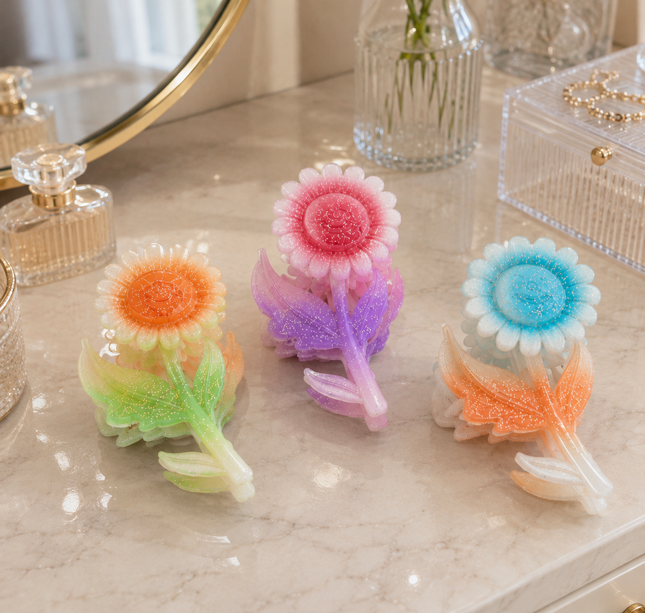 12 Pinzas Flores Hermosas con Brillos $12.5 c/u