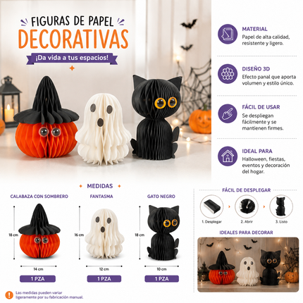 3 Decoración Halloween Figuras de papel 3D plegable $30 c/u