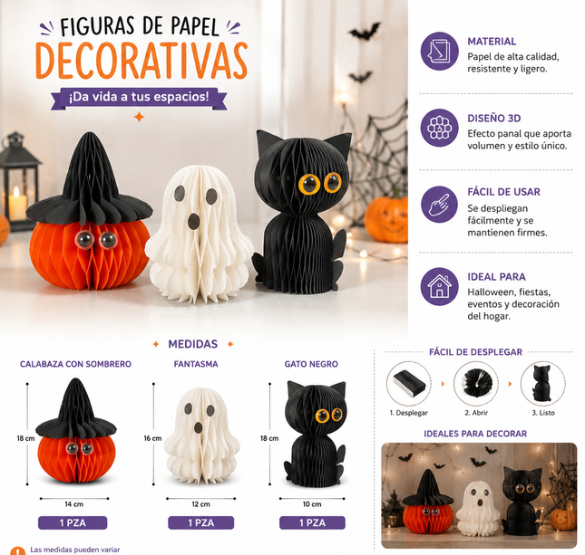 3 Decoración Halloween Figuras de papel 3D plegable $30 c/u