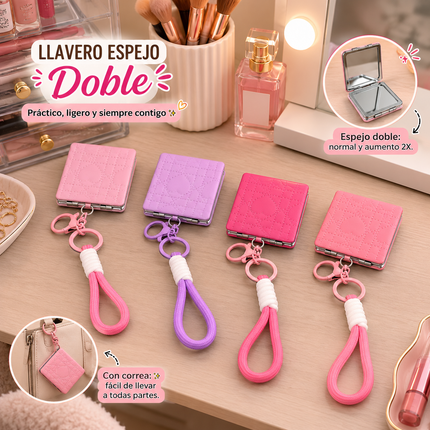 6 Espejos Dobles Llaveros de Bolsillo Tipo Piel, Con Aumento $30 c/u