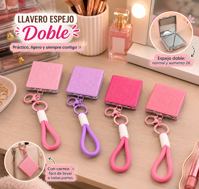 6 Espejos Dobles Llaveros de Bolsillo Tipo Piel, Con Aumento $30 c/u