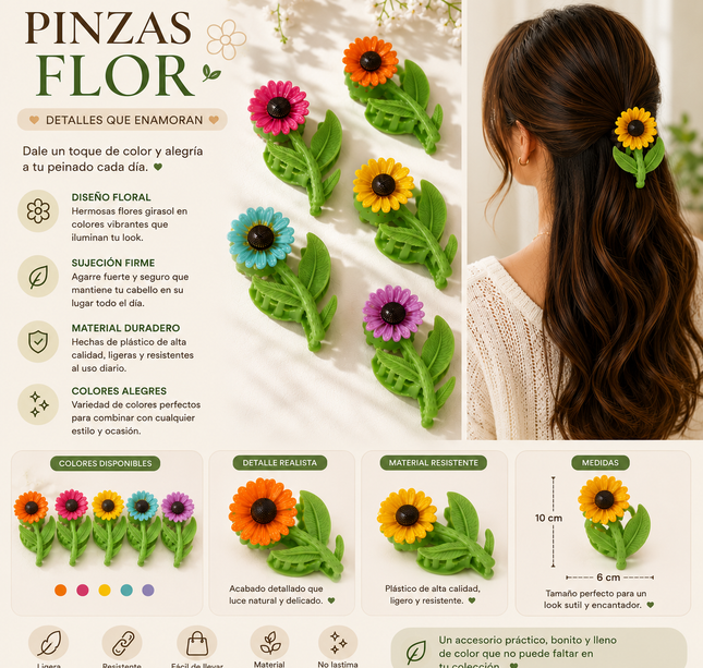 Exclusivo Tienda en linea 💥💎12 Pinzas Flores Girasol Colores Hermoso $16.5 c/u