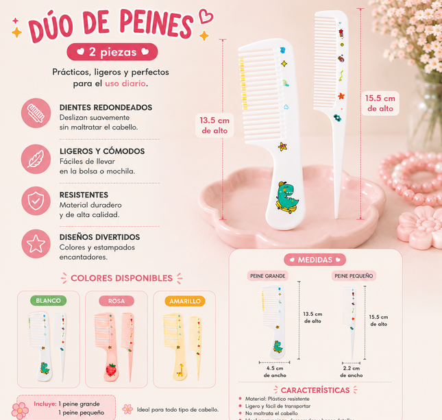 12 Duos de Peines para Cabello Dos tamaños $6.5 c/u