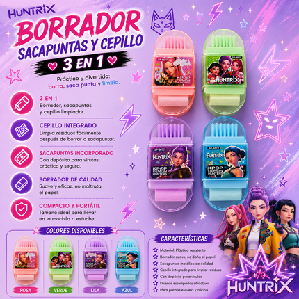 24 Huntrix Gomas Sacapuntas y Compartimentos para Basura $5.25 c/u