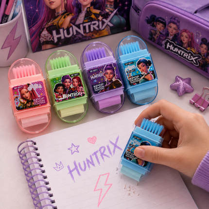 24 Huntrix Gomas Sacapuntas y Compartimentos para Basura $5.25 c/u
