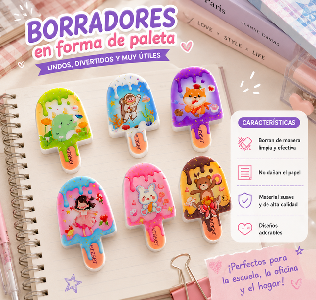 36 Gomas/Borrados Paletitas Decoradas $2.25 c/u