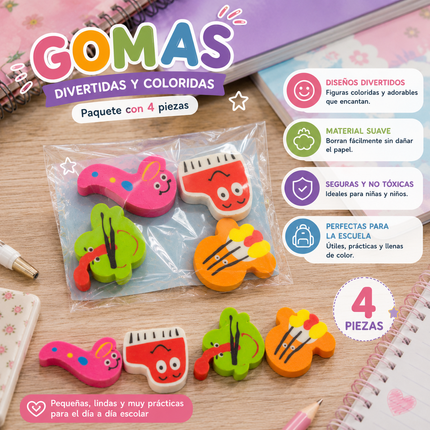 12 Bolsas de Gomas/Borrador Animalitos Hermosos $7.9 c/u