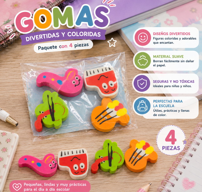 12 Bolsas de Gomas/Borrador Animalitos Hermosos $7.9 c/u