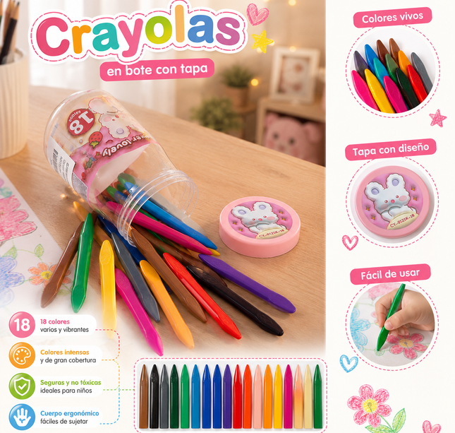 Exclusivo Tienda en linea 💥💎Bote de 18 Crayolas Colores Conejito