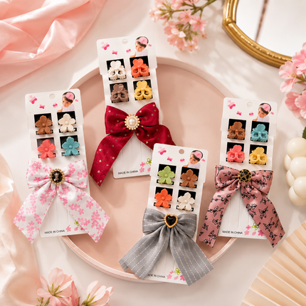 12 Sets Moño y Pincitas Flores/Corazón/Pedreria $15 c/u