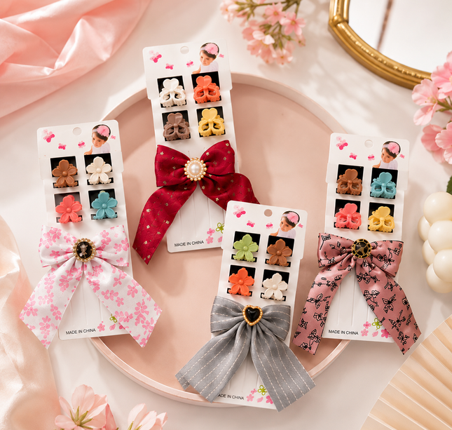 12 Sets Moño y Pincitas Flores/Corazón/Pedreria $15 c/u