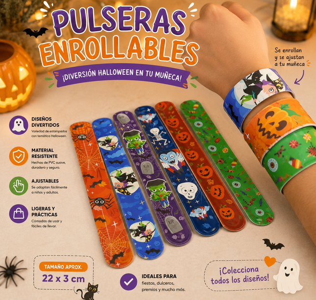 50 Pulseras Halloween Metalicas tipo Enrollables $2.5 c/u