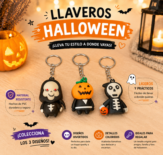 12 Llaveros Halloween Firguras 3D $5.9 c/u