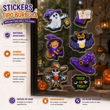 12 Stickers Tipo Burbujas Halloween $12.5 c/u
