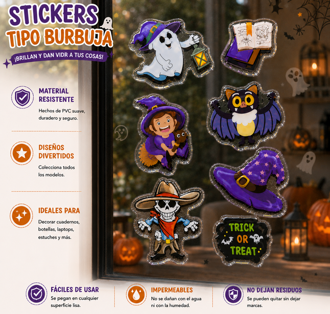 12 Stickers Tipo Burbujas Halloween $12.5 c/u