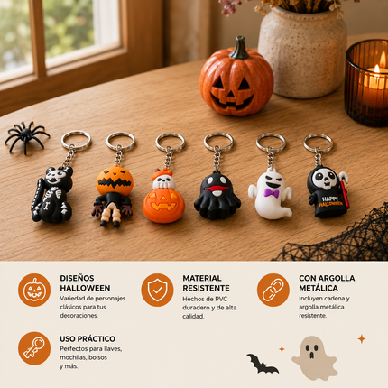 12 Llaveros Halloween Firguras 3D Calabacitas $5.5 c/u